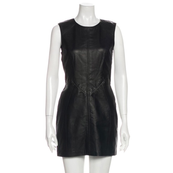 J. MENDEL Black Leather Moto‎ Sheath Mini Dress Size 4 - Picture 1 of 4